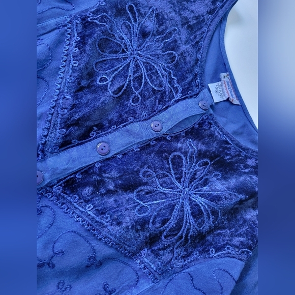 Vntg Just Cruising Embroidered Tunic Blouse in Blue Free Size - Picture 6 of 8